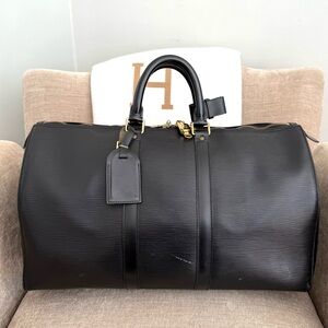 Authentic Louis Vuitton unisex Keepall 45 black Epi travel bag duffle bag